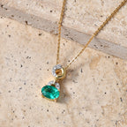 Luxuriant - AAA Lab Grown Columbian Emerald & Lab Grown Diamond (SI/G-H) Drop Pendant with Chain (Size 20) in 18K Vermeil Yellow Gold Plated Sterling Silver 0.76 Ct._4477021_2