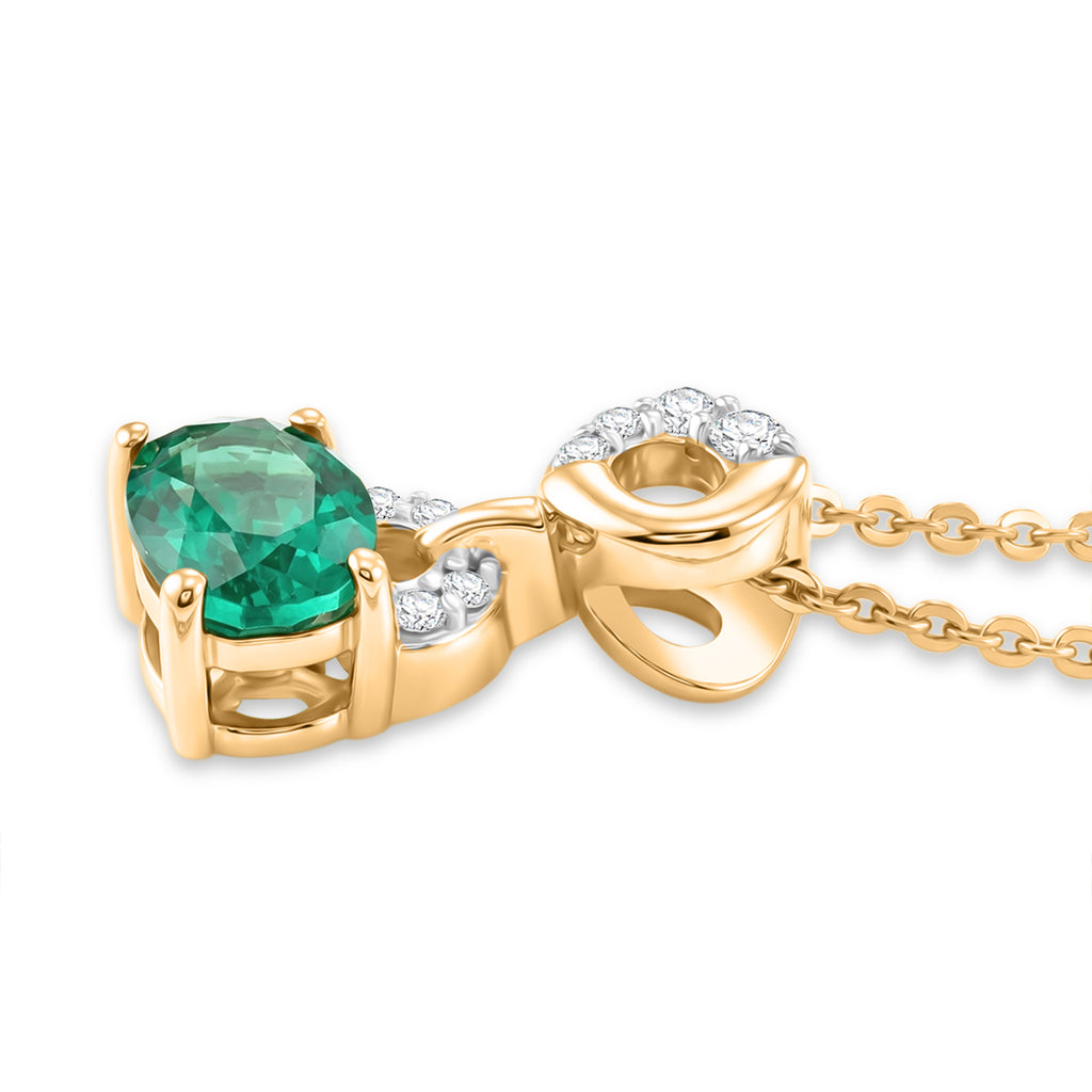 Luxuriant - AAA Lab Grown Columbian Emerald & Lab Grown Diamond (SI/G-H) Drop Pendant with Chain (Size 20) in 18K Vermeil Yellow Gold Plated Sterling Silver 0.76 Ct._4477021_3