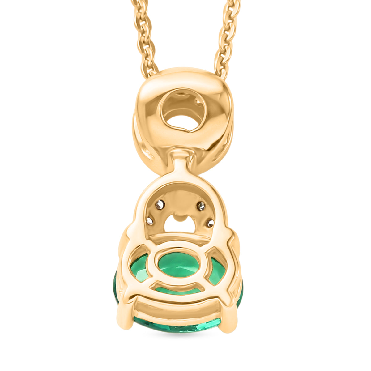 Luxuriant - AAA Lab Grown Columbian Emerald &amp; Lab Grown Diamond (SI-G-H) Drop Pendant with Chain (Size 20) in 18K Vermeil Yellow Gold Plated Sterling Silver 0.76 Ct. 4477021 5