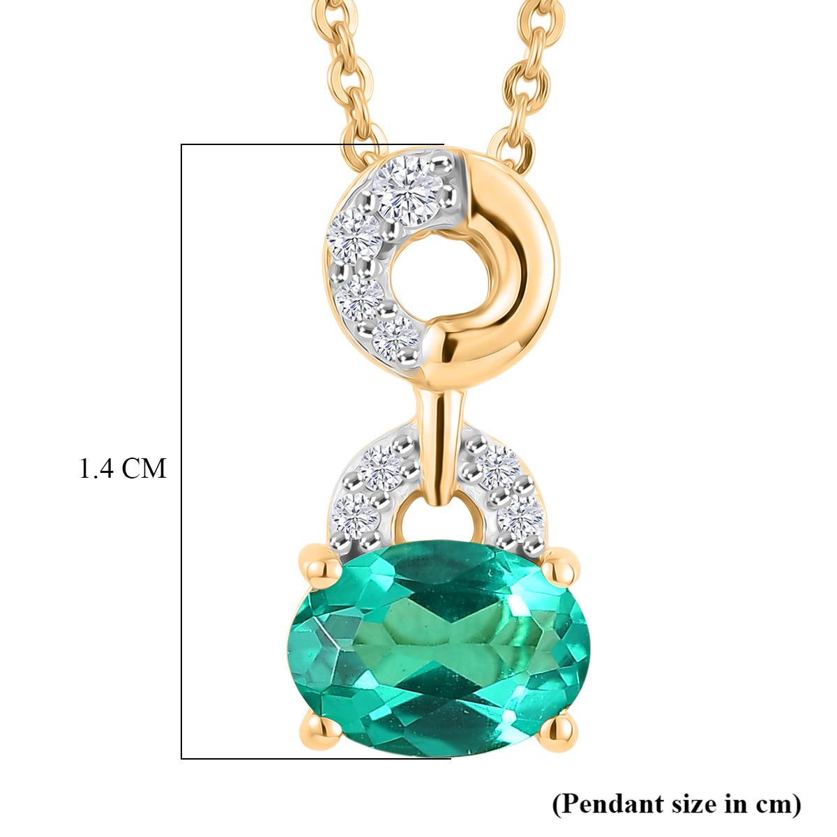 Luxuriant - AAA Lab Grown Columbian Emerald &amp; Lab Grown Diamond (SI-G-H) Drop Pendant with Chain (Size 20) in 18K Vermeil Yellow Gold Plated Sterling Silver 0.76 Ct. 4477021 6