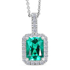 Luxuriant - AAA Lab Grown Columbian Emerald & Lab Grown Diamond (SI/G-H) Halo Pendant with Chain (Size 20) in Rhodium Overlay Sterling Silver 1.70 Ct._4477023