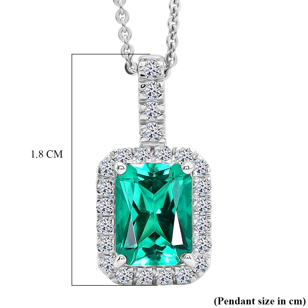 Luxuriant - AAA Lab Grown Columbian Emerald &amp; Lab Grown Diamond (SI/G-H) Halo Pendant with Chain (Size 20) in Rhodium Overlay Sterling Silver 1.70 Ct. V32525321 4
