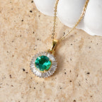 Luxuriant - AAA Lab Grown Colombian Emerald & Lab Grown Diamond (SI/G-H) Halo Pendant with Chain (Size 20) in 18K Vermeil Yellow Gold Plated Sterling Silver 1.64 Ct._4477024_2