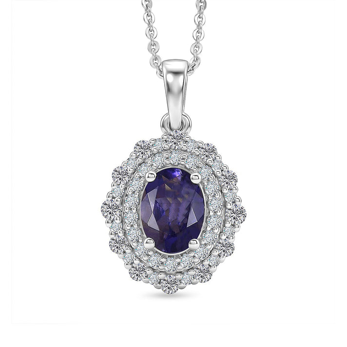Certified and Appraised Iolite,  Moissanite Pendant with Torn Chain 19DC (Size 20) in Rhodium Overlay Sterling Silver 0.55 ct  2.200  Ct. 4477037 1