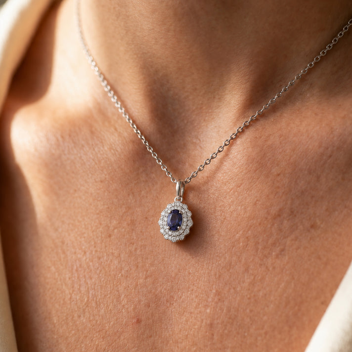Certified and Appraised Iolite,  Moissanite Pendant with Torn Chain 19DC (Size 20) in Rhodium Overlay Sterling Silver 0.55 ct  2.200  Ct. 4477037 2
