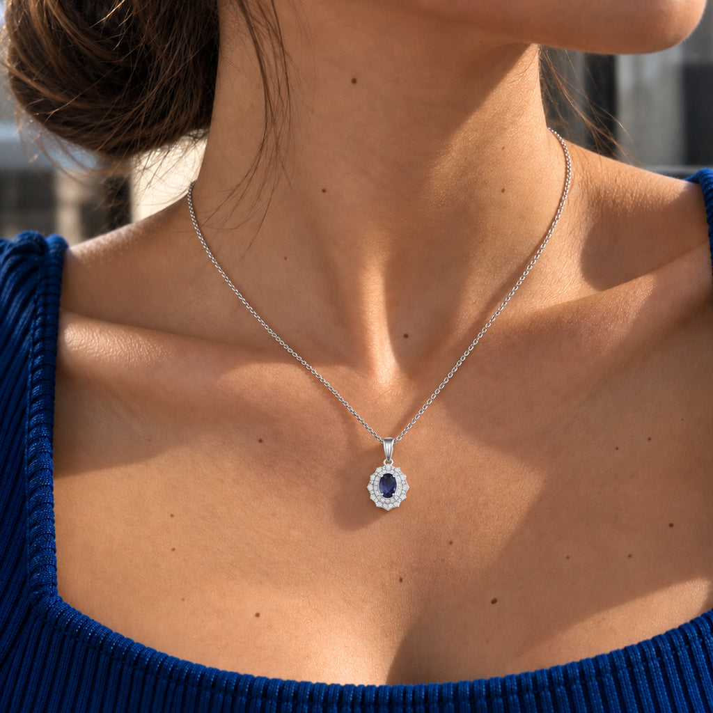 Iolite,  Moissanite Pendant with Torn Chain 19DC (Size 20) in Rhodium Overlay Sterling Silver 0.55 ct  2.200  Ct._4477037_2