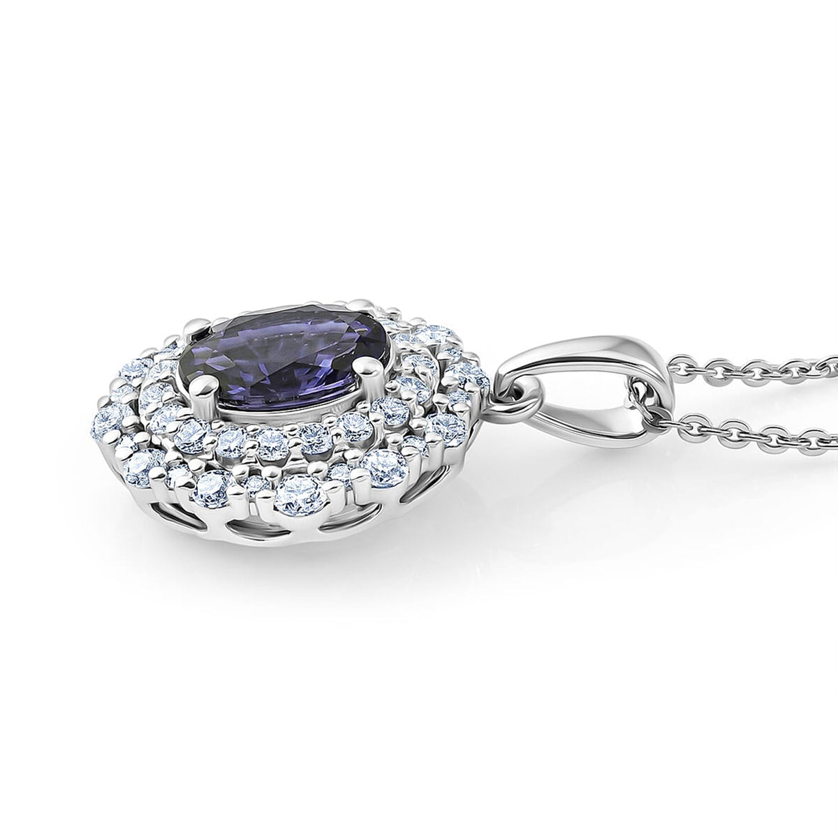 Certified and Appraised Iolite,  Moissanite Pendant with Torn Chain 19DC (Size 20) in Rhodium Overlay Sterling Silver 0.55 ct  2.200  Ct. 4477037 3