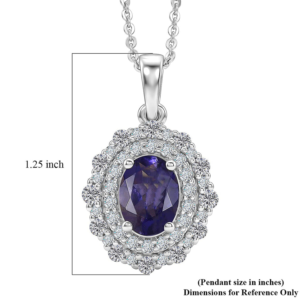 Iolite,  Moissanite Pendant with Torn Chain 19DC (Size 20) in Rhodium Overlay Sterling Silver 0.55 ct  2.200  Ct._4477037_6