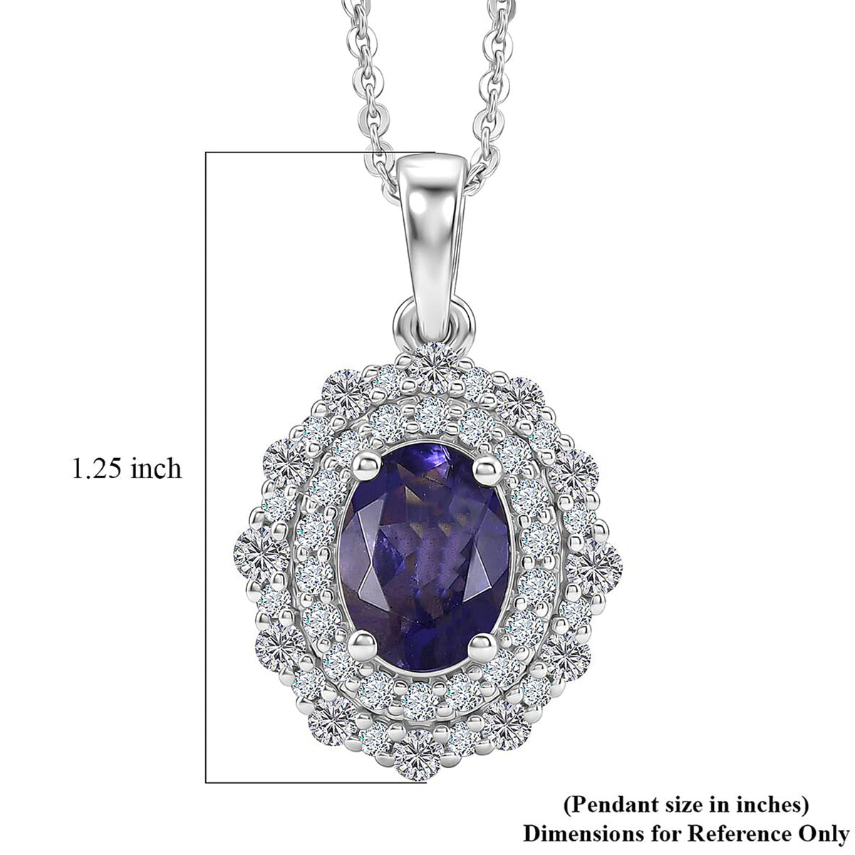 Certified and Appraised Iolite,  Moissanite Pendant with Torn Chain 19DC (Size 20) in Rhodium Overlay Sterling Silver 0.55 ct  2.200  Ct. 4477037 6
