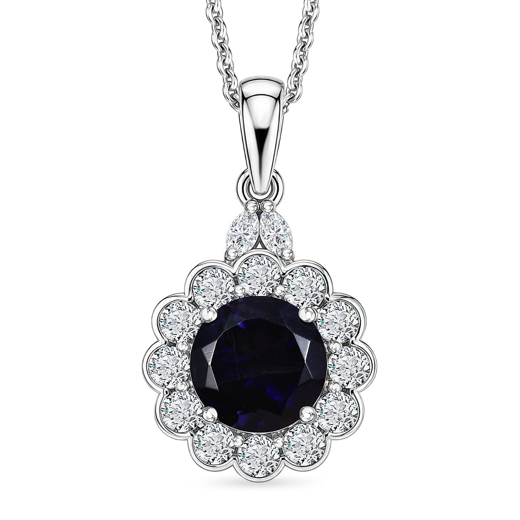 Iolite,  Moissanite Pendant with Torn Chain 19DC (Size 20) in Rhodium Overlay Sterling Silver 0.48 ct  1.980  Ct._4477043