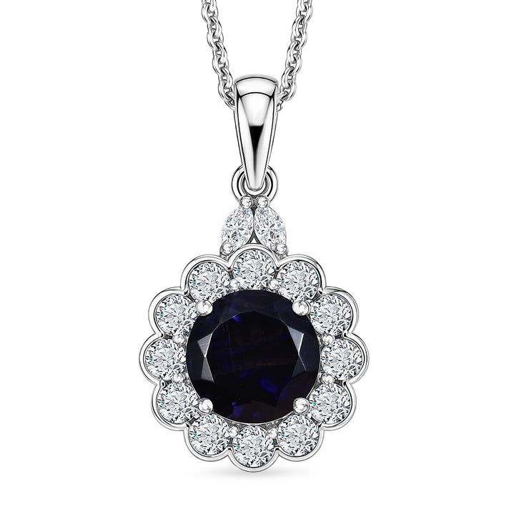 Certified and Appraised Iolite,  Moissanite Pendant with Torn Chain 19DC (Size 20) in Rhodium Overlay Sterling Silver 0.48 ct  1.980  Ct. 4477043 1