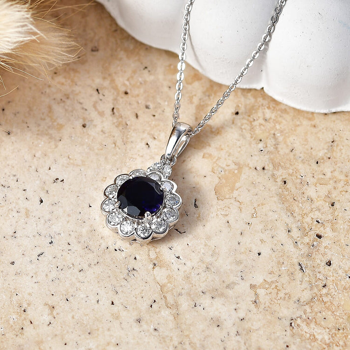 Certified and Appraised Iolite,  Moissanite Pendant with Torn Chain 19DC (Size 20) in Rhodium Overlay Sterling Silver 0.48 ct  1.980  Ct. 4477043 2
