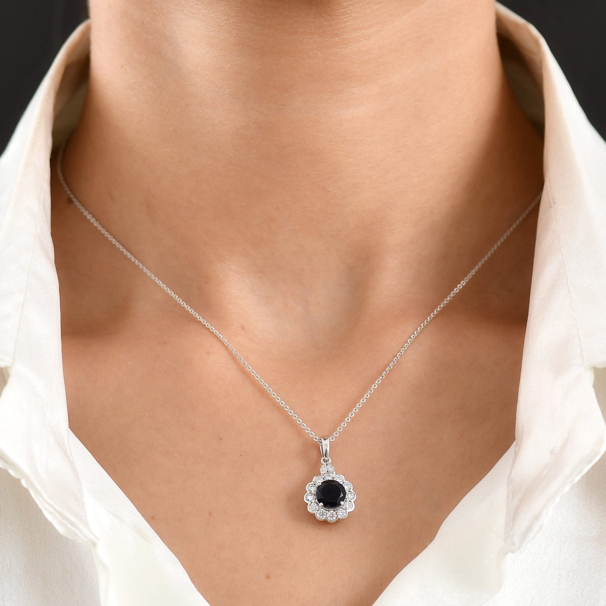 Certified and Appraised Iolite,  Moissanite Pendant with Torn Chain 19DC (Size 20) in Rhodium Overlay Sterling Silver 0.48 ct  1.980  Ct. 4477043 2