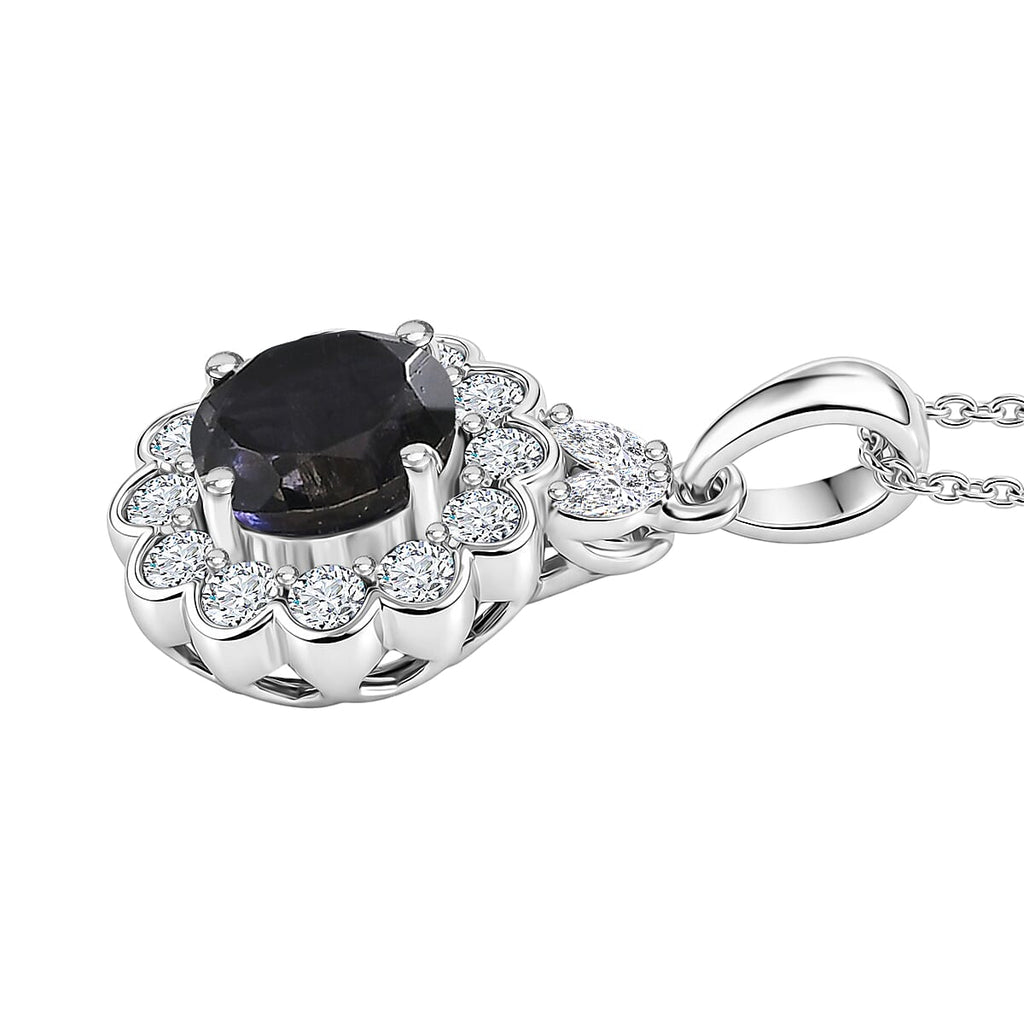 Iolite,  Moissanite Pendant with Torn Chain 19DC (Size 20) in Rhodium Overlay Sterling Silver 0.48 ct  1.980  Ct._4477043_3