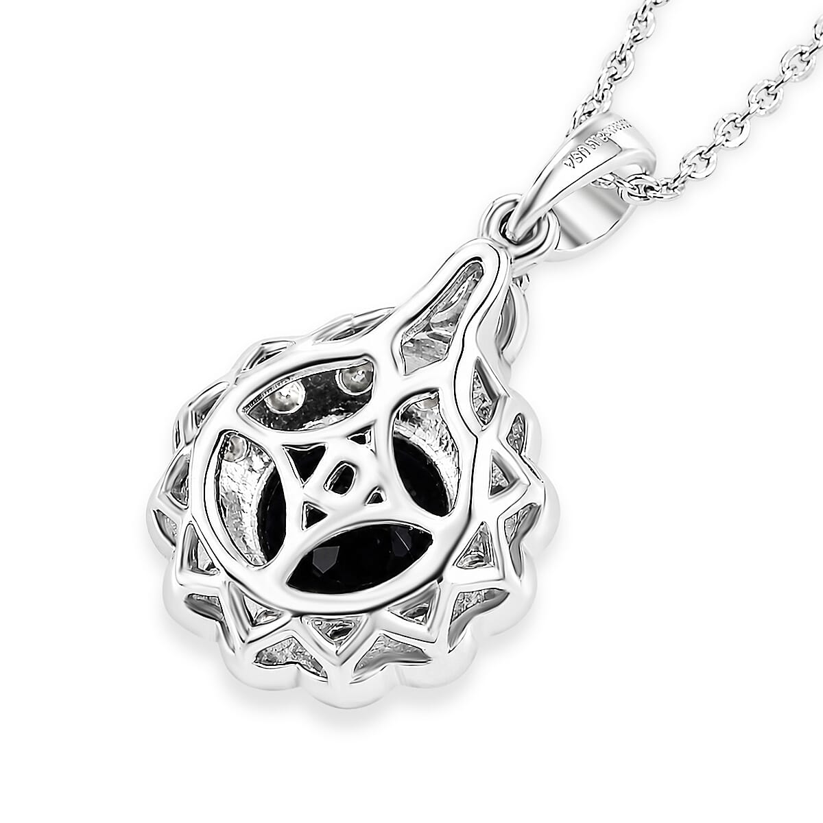 Certified and Appraised Iolite,  Moissanite Pendant with Torn Chain 19DC (Size 20) in Rhodium Overlay Sterling Silver 0.48 ct  1.980  Ct. 4477043 4
