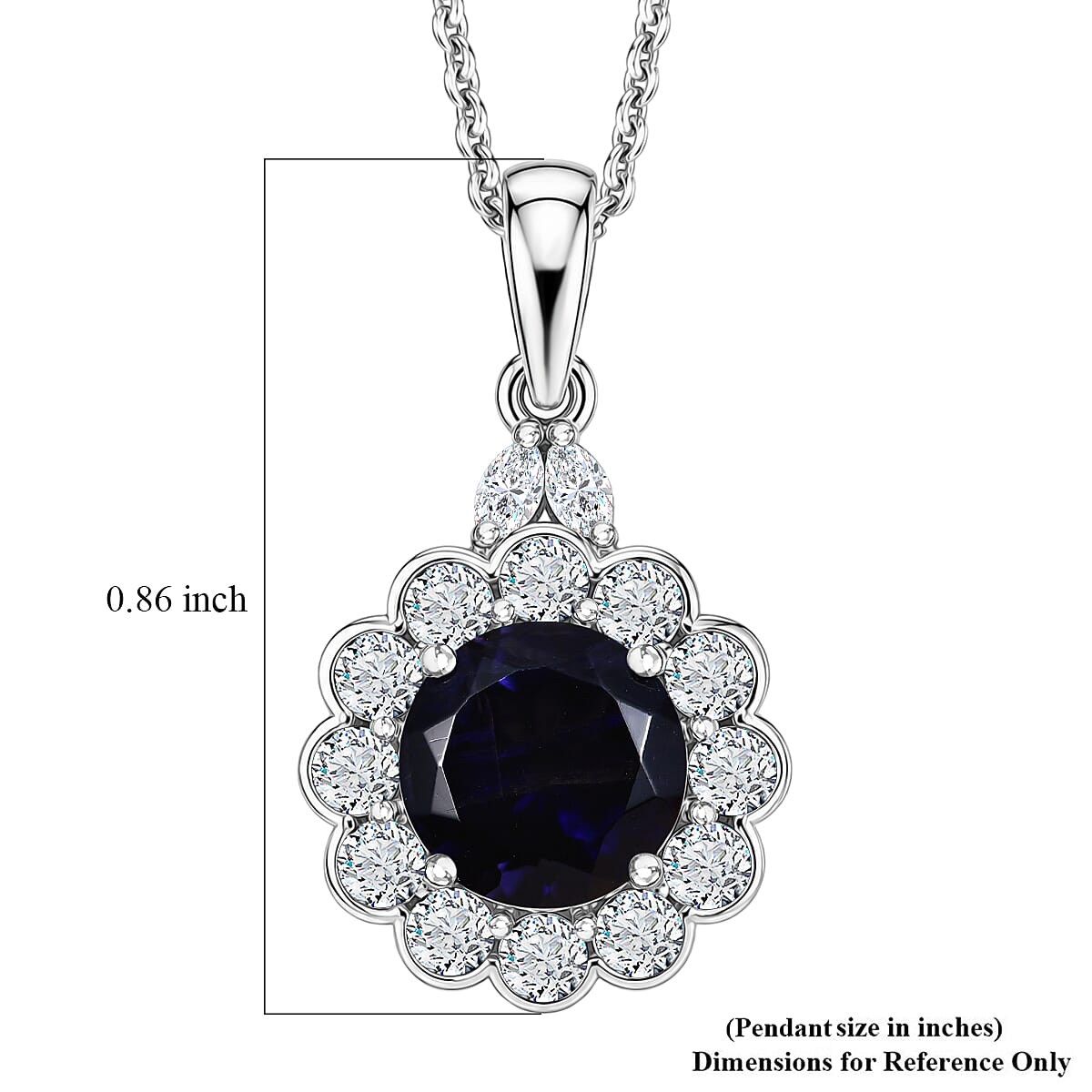 Certified and Appraised Iolite,  Moissanite Pendant with Torn Chain 19DC (Size 20) in Rhodium Overlay Sterling Silver 0.48 ct  1.980  Ct. 4477043 5