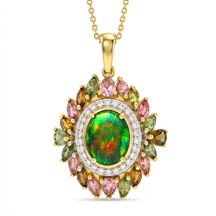 D'Joy - Ammolite, Multi-Tourmaline &amp; White Zircon Pendant with Chain (Size 20) in 18K Vermeil Yellow Gold Plated Sterling Silver 4.70 Ct. 4477315 1