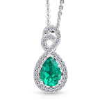 Luxuriant - AAA Lab Grown Colombian Emerald & White Zircon Infinity Pendant with Chain (Size 20) in Rhodium Overlay Sterling Silver_4477370