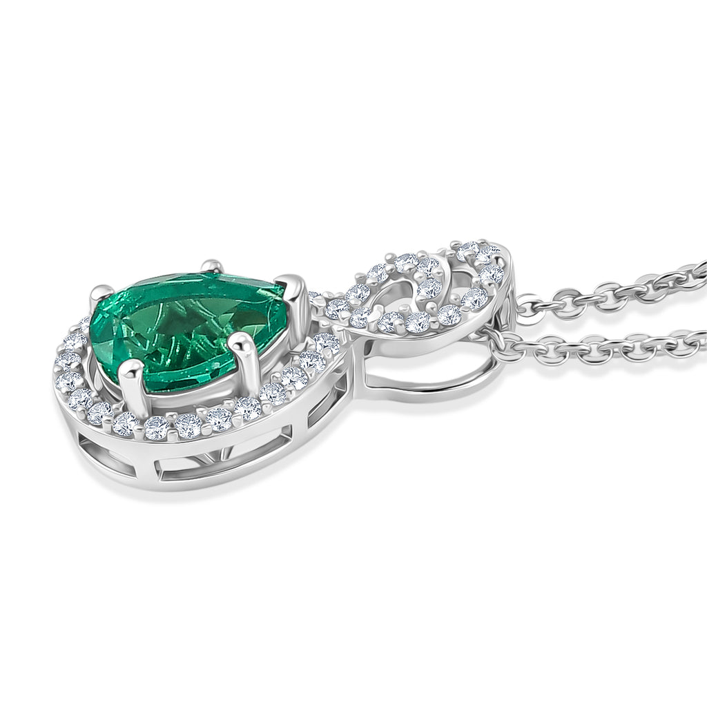 Luxuriant - AAA Lab Grown Colombian Emerald & White Zircon Infinity Pendant with Chain (Size 20) in Rhodium Overlay Sterling Silver_4477370_3