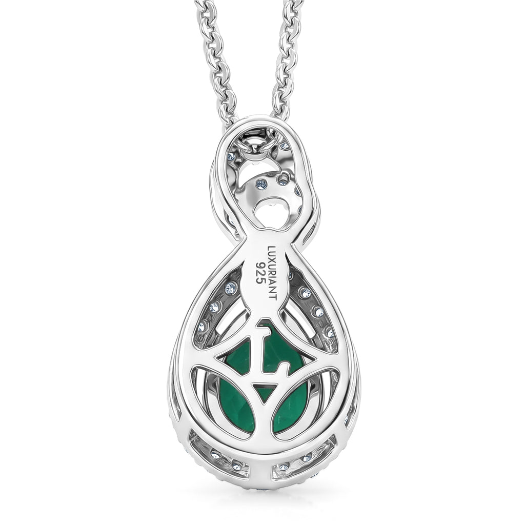 Luxuriant - AAA Lab Grown Colombian Emerald & White Zircon Infinity Pendant with Chain (Size 20) in Rhodium Overlay Sterling Silver_4477370_4