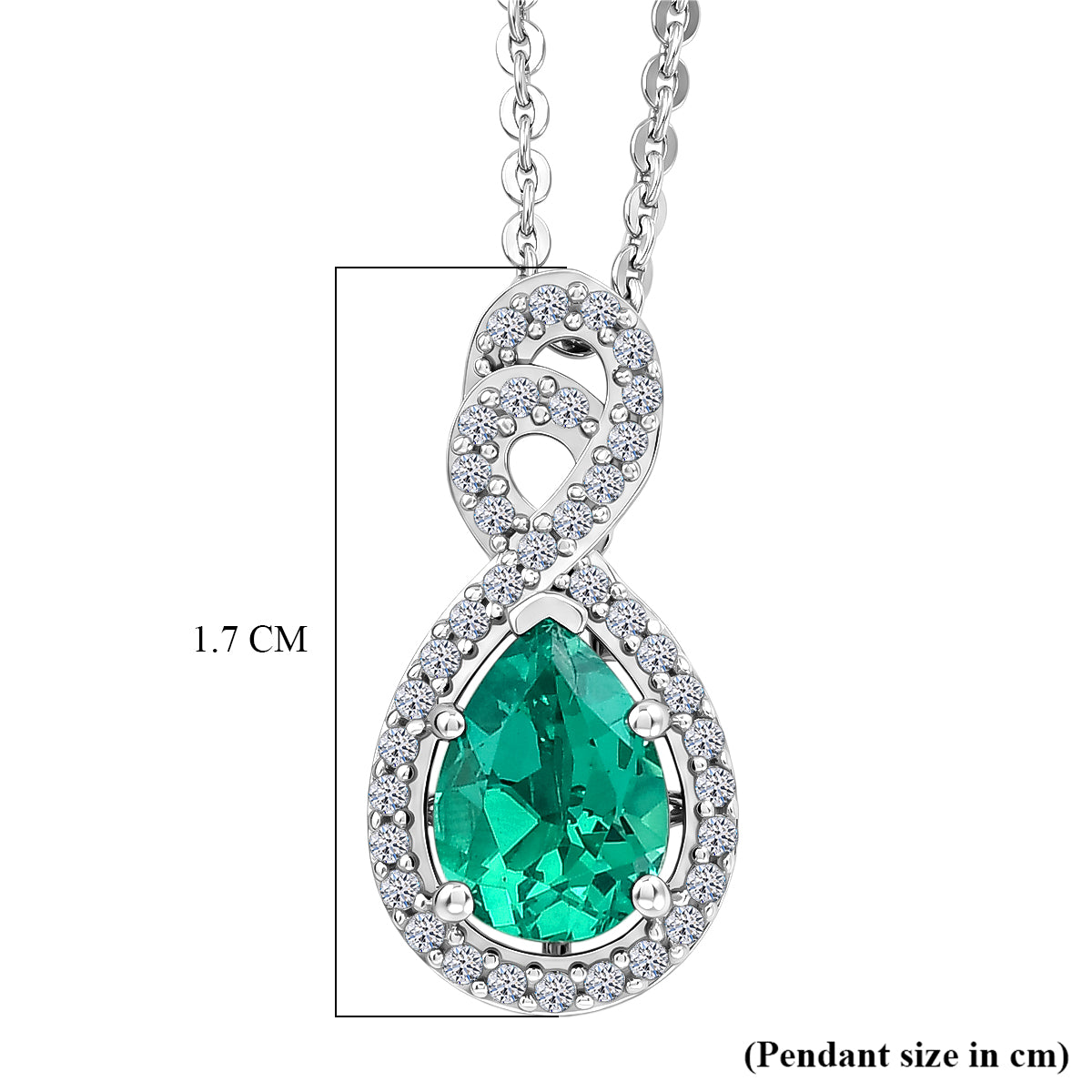 Luxuriant - AAA Lab Grown Colombian Emerald &amp; White Zircon Infinity Pendant with Chain (Size 20) in Rhodium Overlay Sterling Silver V32554789 6