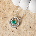 Luxuriant - AAA Lab Grown Columbian Emerald & Lab Grown Diamond (SI/G-H) Orbit Design Pendant with Chain (Size 20) in Rhodium Overlay Sterling Silver 0.67 Ct._4477371_2