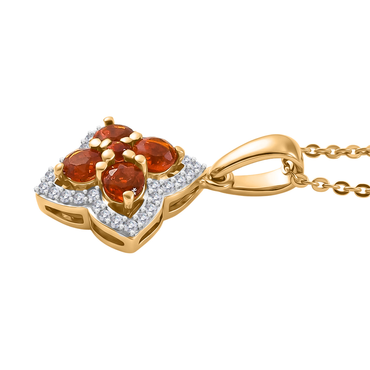 D'Joy - Natural Crimson Fire Opal &amp; White Zircon Pendant with Chain (Size 20) in Yellow Gold Plated Sterling Silver 4477493 4