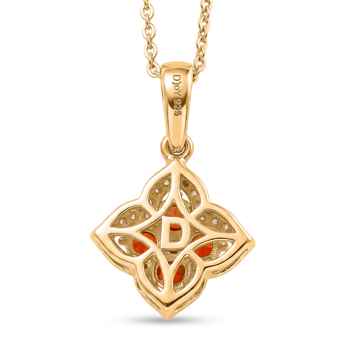 D'Joy - Natural Crimson Fire Opal &amp; White Zircon Pendant with Chain (Size 20) in Yellow Gold Plated Sterling Silver 4477493 5