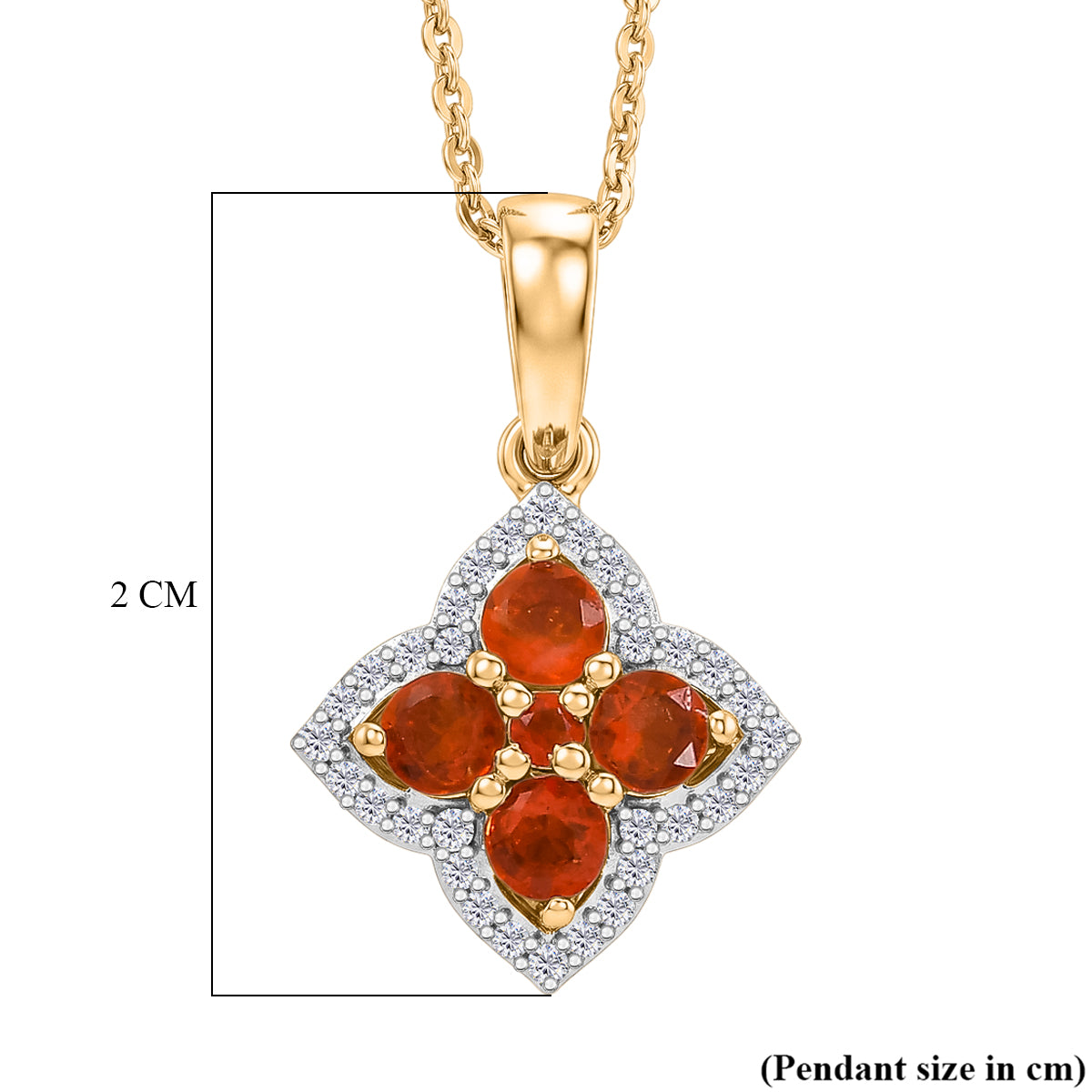D'Joy - Natural Crimson Fire Opal &amp; White Zircon Pendant with Chain (Size 20) in Yellow Gold Plated Sterling Silver 4477493 7