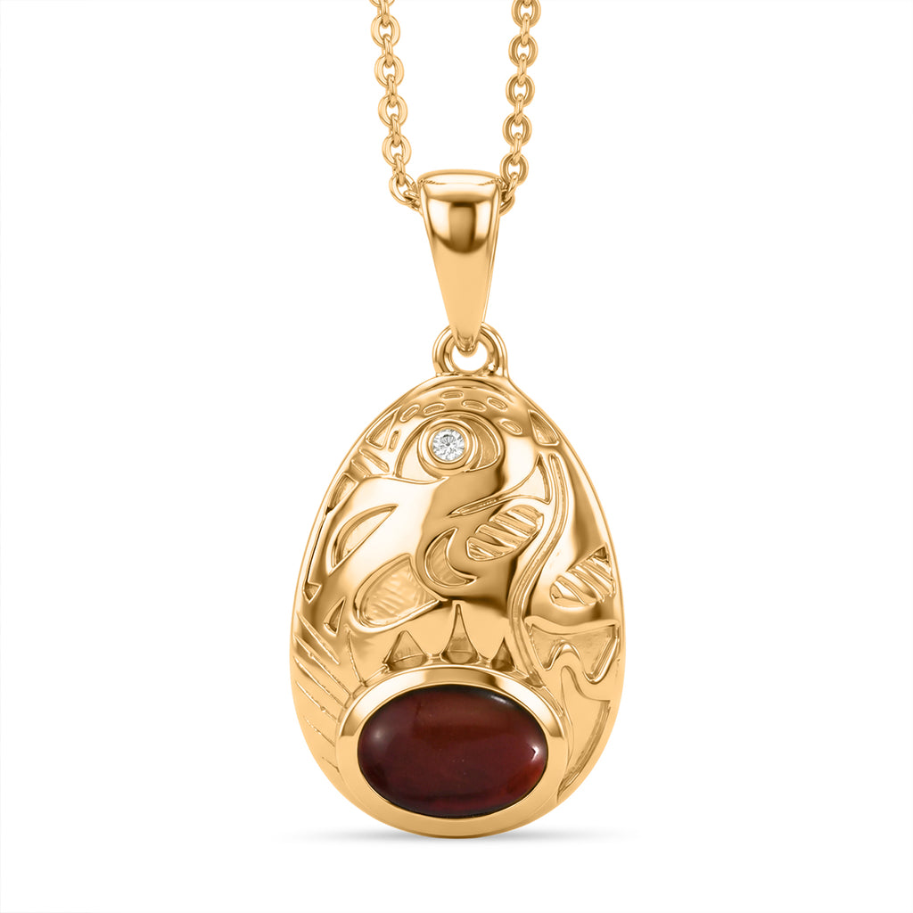 Luxuriant - Ammolite & Lab Grown Diamond (SI/G-H) Pendant with Chain (Size 20) in 18K Vermeil Yellow Gold Plated Sterling Silver 0.85 Ct._4477599