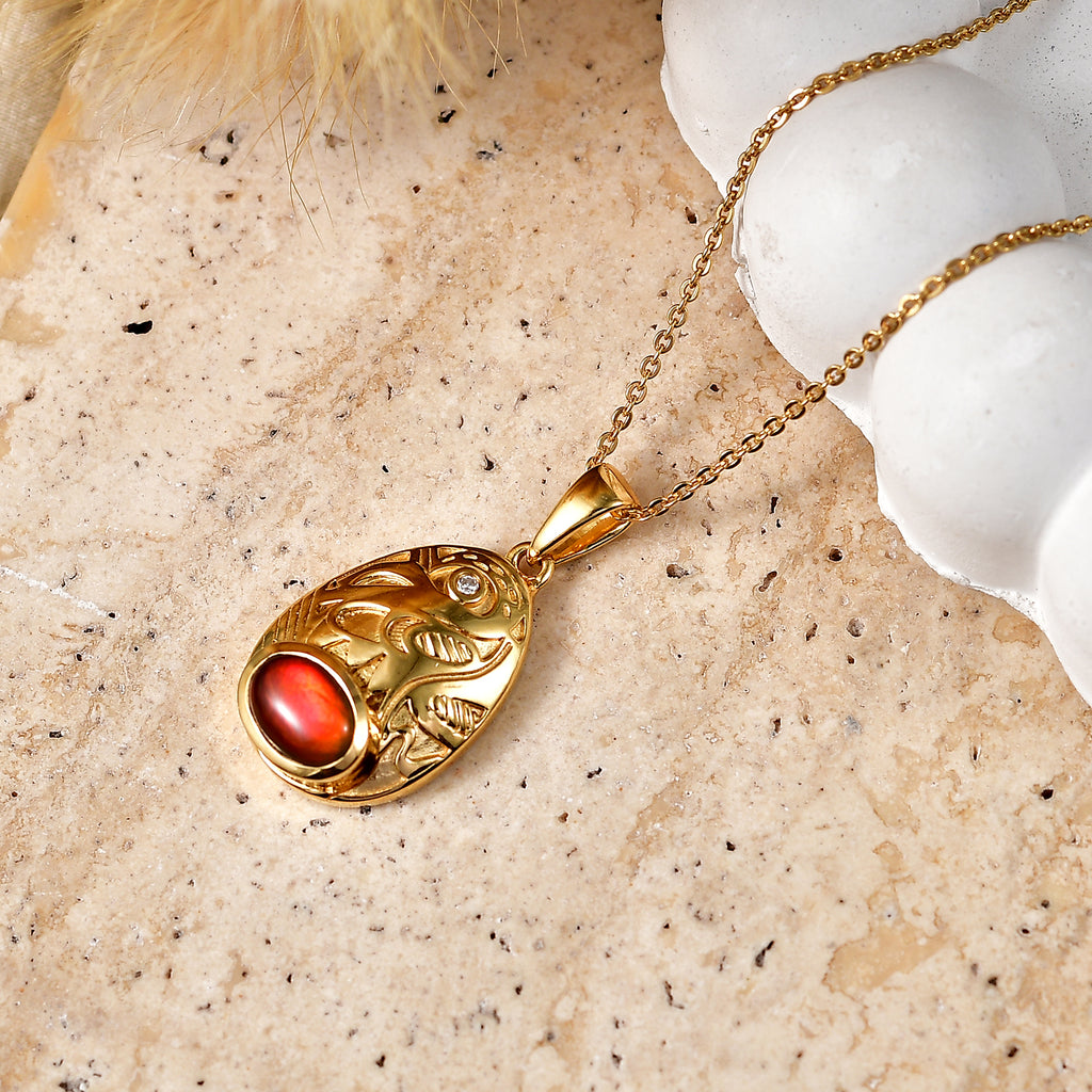 Luxuriant - Ammolite & Lab Grown Diamond (SI/G-H) Pendant with Chain (Size 20) in 18K Vermeil Yellow Gold Plated Sterling Silver 0.85 Ct._4477599_2