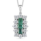 D'Joy - AAA Premium Zambian Emerald & White Zircon Cluster Pendant with Chain (Size 20) in Rhodium Overlay Sterling Silver 4.90 Ct._4477611