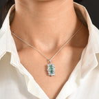 D'Joy - AAA Premium Zambian Emerald & White Zircon Cluster Pendant with Chain (Size 20) in Rhodium Overlay Sterling Silver 4.90 Ct._4477611_1