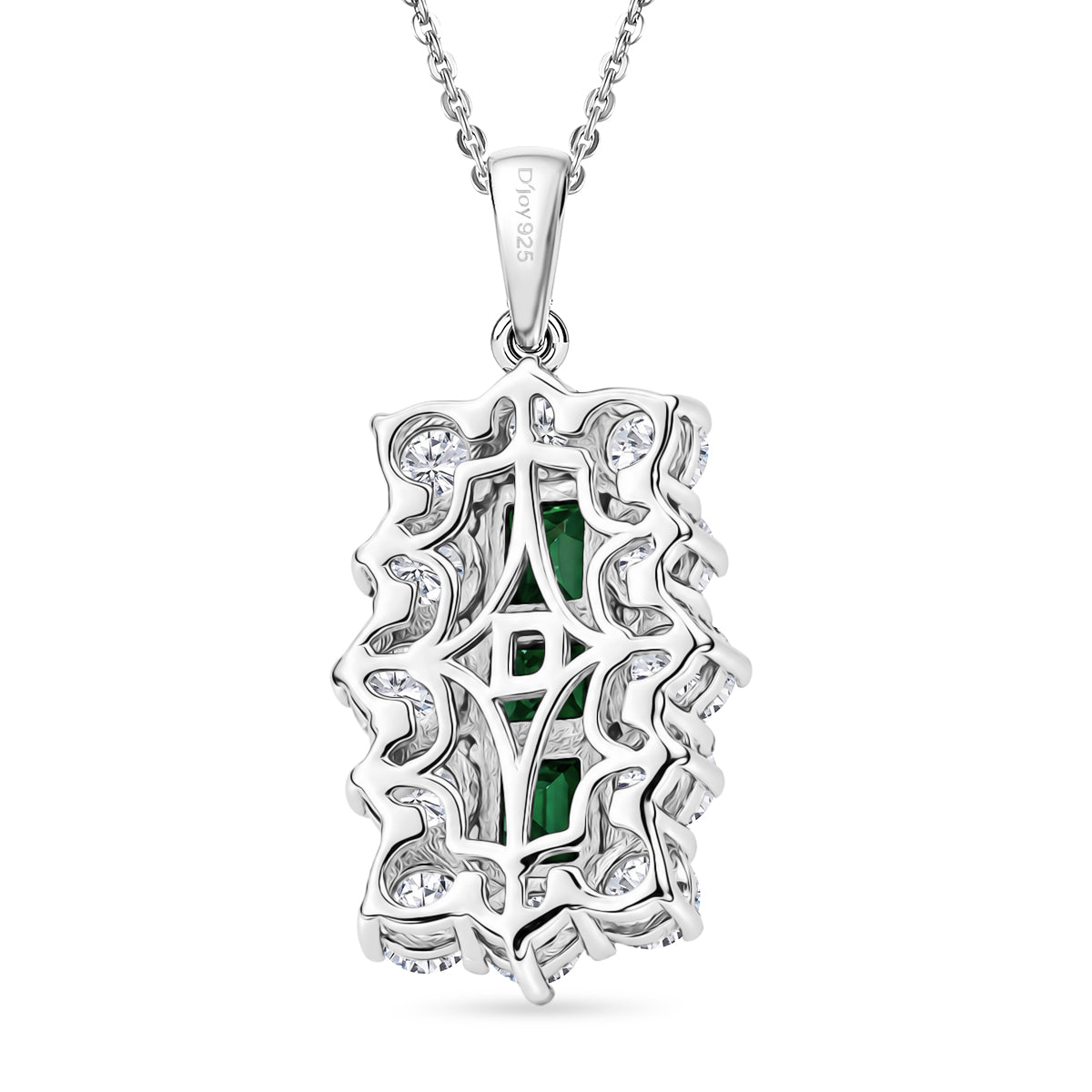 D'Joy - AAA Premium Zambian Emerald &amp; White Zircon Cluster Pendant with Chain (Size 20) in Rhodium Overlay Sterling Silver 4.90 Ct. 4477611 5