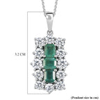 D'Joy - AAA Premium Zambian Emerald & White Zircon Cluster Pendant with Chain (Size 20) in Rhodium Overlay Sterling Silver 4.90 Ct._4477611_5