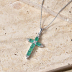 Luxuriant - Premium AAA Zambian Emerald & Lab Grown Diamond (SI/G-H) Cross Pendant with Chain (Size 20) in Rhodium Overlay Sterling Silver 1.50 Ct._4477612_2