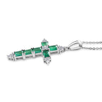 Luxuriant - Premium AAA Zambian Emerald & Lab Grown Diamond (SI/G-H) Cross Pendant with Chain (Size 20) in Rhodium Overlay Sterling Silver 1.50 Ct._4477612_3