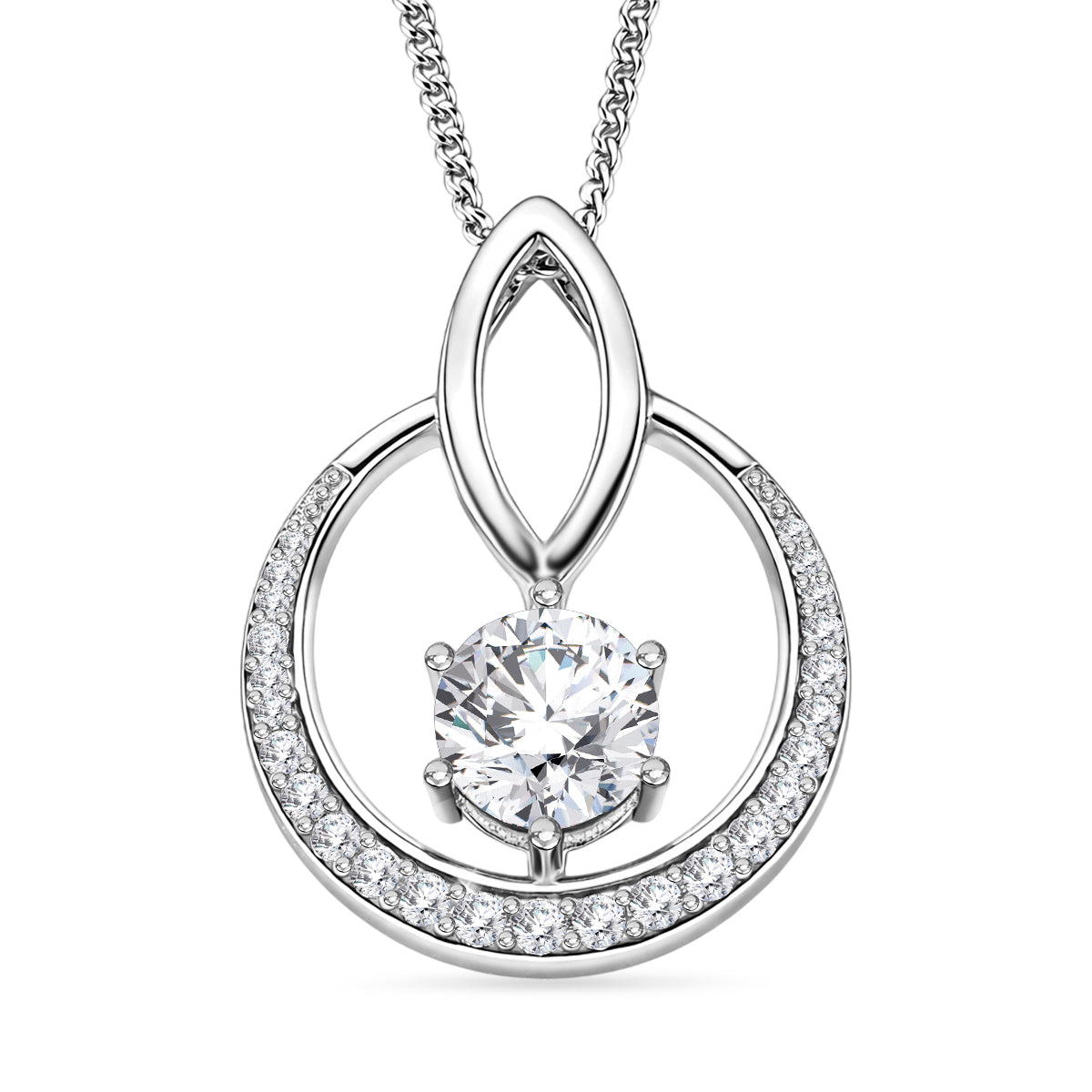 Moissanite Circle Drop Pendant with Chain (Size 18) in Rhodium Overlay Sterling Silver 1.00 Ct. 4477717 0