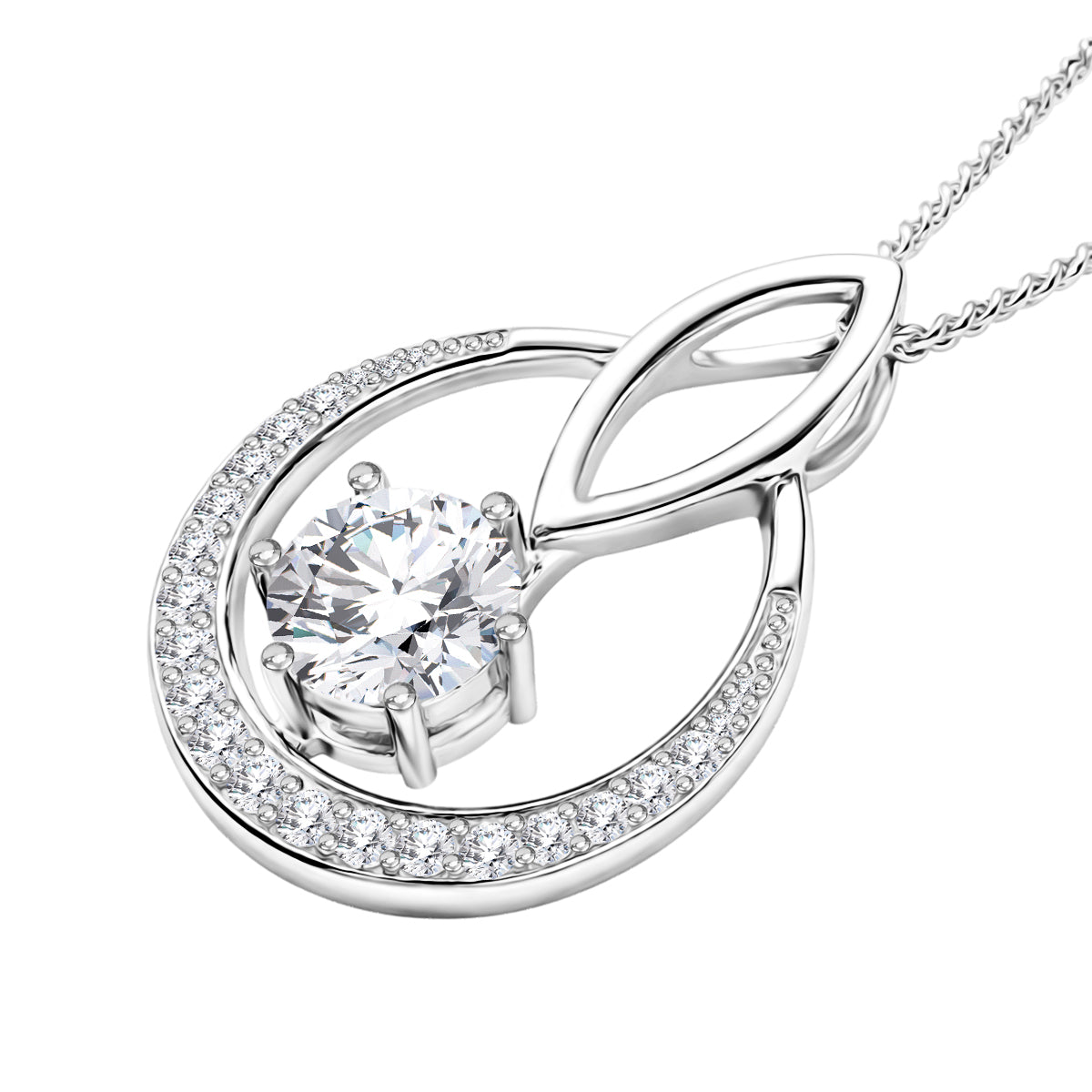 Moissanite Circle Drop Pendant with Chain (Size 18) in Rhodium Overlay Sterling Silver 1.00 Ct. 4477717 4