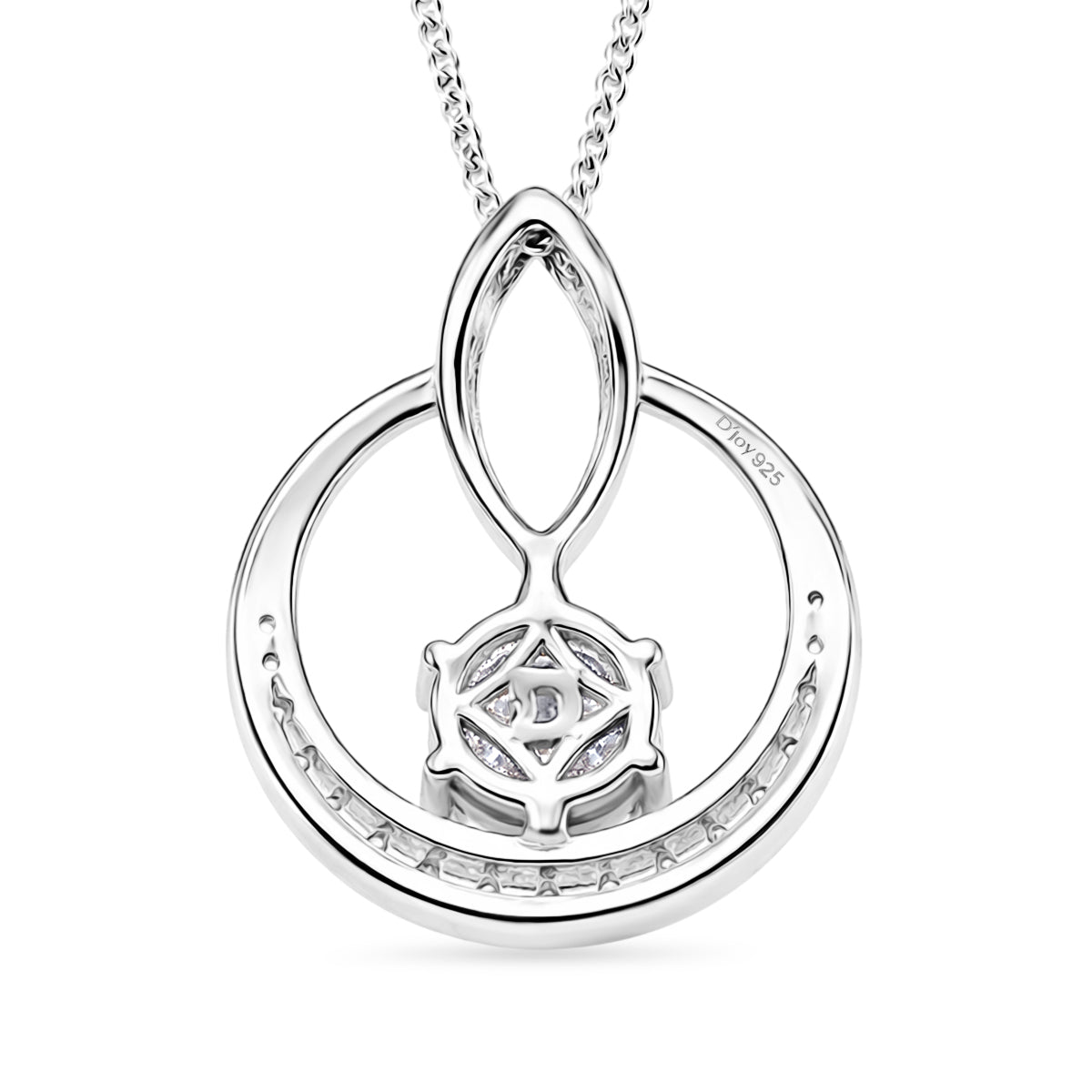 Moissanite Circle Drop Pendant with Chain (Size 18) in Rhodium Overlay Sterling Silver 1.00 Ct. 4477717 6