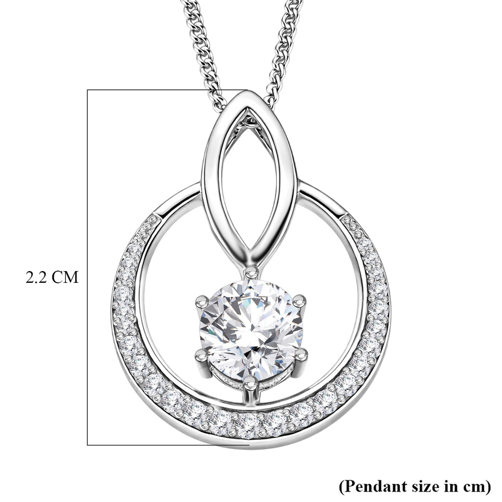 Moissanite Circle Drop Pendant with Chain (Size 18) in Rhodium Overlay Sterling Silver 1.00 Ct._4477717_6