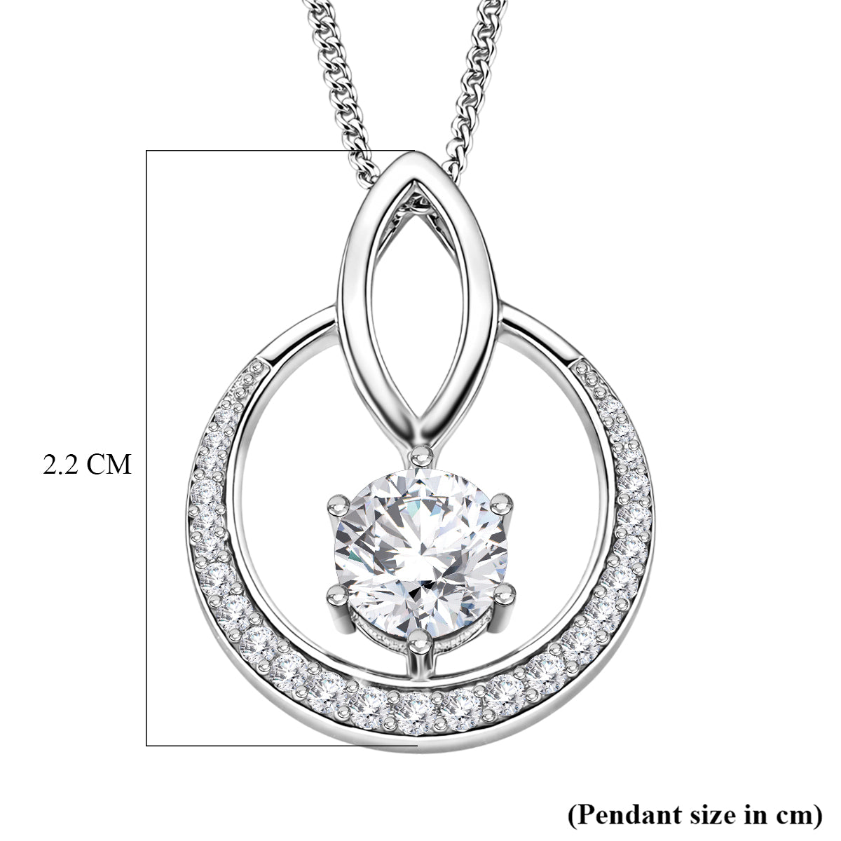 Moissanite Circle Drop Pendant with Chain (Size 18) in Rhodium Overlay Sterling Silver 1.00 Ct. 4477717 7