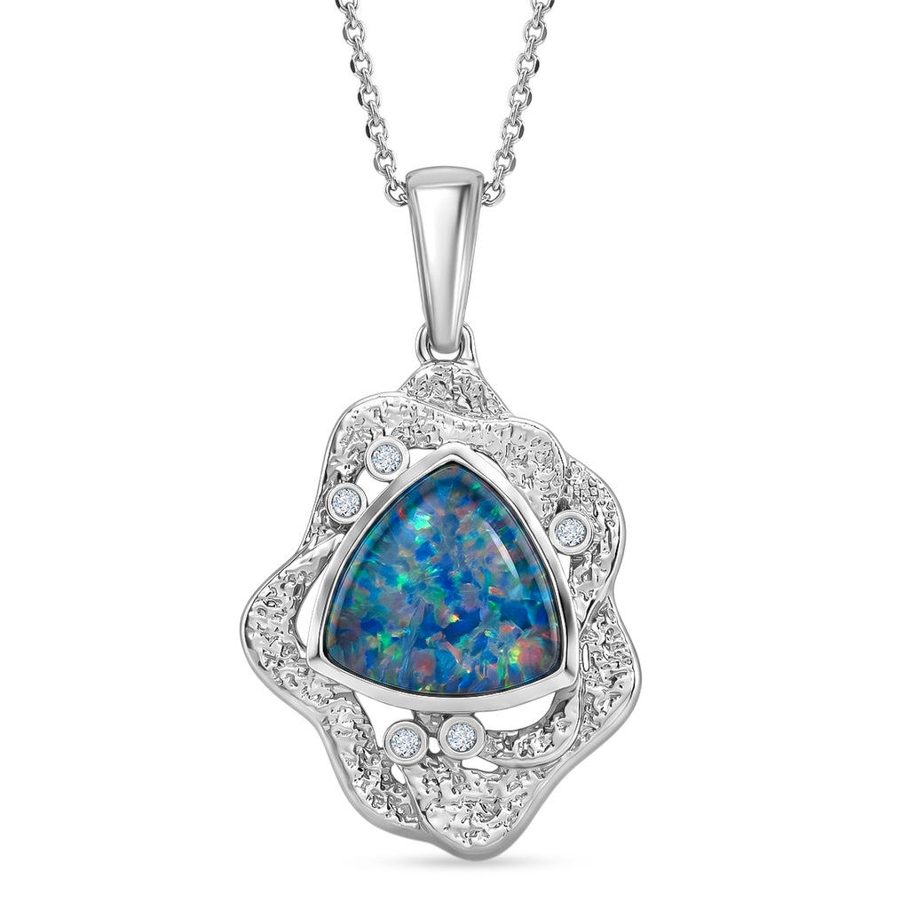 D'Joy - Boulder Opal White Zircon Pendant with Chain (Size 20) in Rhodium Overlay Sterling Silver 2.50 Ct._4477967