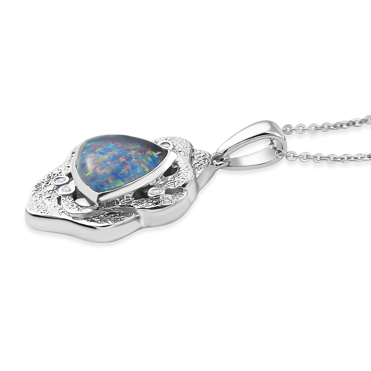 D'Joy - Boulder Opal White Zircon Pendant with Chain (Size 20) in Rhodium Overlay Sterling Silver 2.50 Ct. 4477967 4
