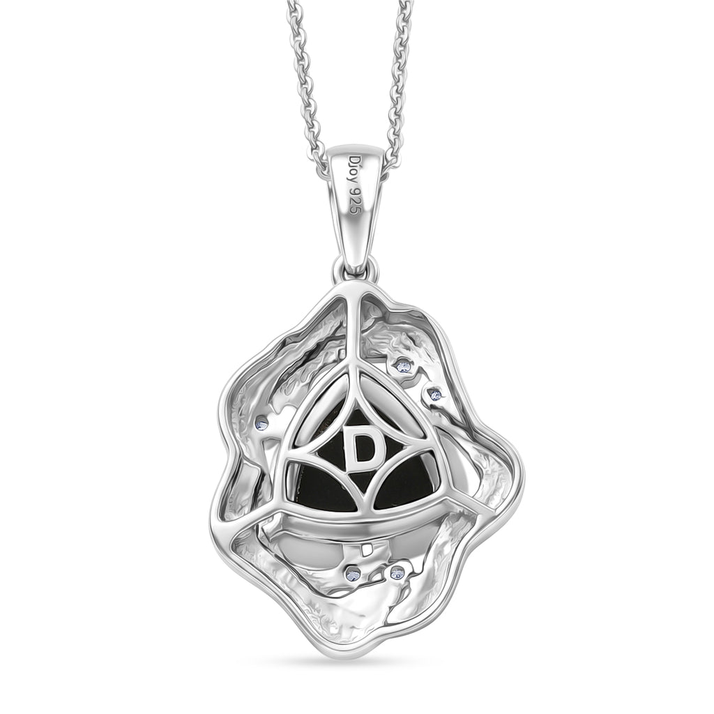 D'Joy - Boulder Opal White Zircon Pendant with Chain (Size 20) in Rhodium Overlay Sterling Silver 2.50 Ct._4477967_4