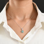 D'Joy - AAA Gemfields Zambian Emerald & White Zircon Floral Pendant with Chain (Size 20) in Rhodium Overlay Sterling Silver 1.25 Ct._4478007_1