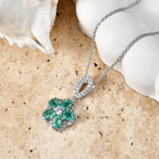 D'Joy - AAA Gemfields Zambian Emerald & White Zircon Floral Pendant with Chain (Size 20) in Rhodium Overlay Sterling Silver 1.25 Ct._4478007_2