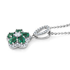 D'Joy - AAA Gemfields Zambian Emerald & White Zircon Floral Pendant with Chain (Size 20) in Rhodium Overlay Sterling Silver 1.25 Ct._4478007_3