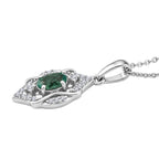 D'Joy - AAA Gemfields Zambian Emerald & White Zircon Vintage Pendant with Chain (Size 20) in Rhodium Overlay Sterling Silver_4478008_3