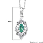 D'Joy - AAA Gemfields Zambian Emerald & White Zircon Vintage Pendant with Chain (Size 20) in Rhodium Overlay Sterling Silver_4478008_6